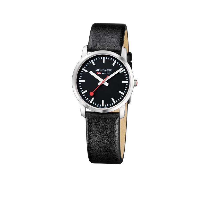 Mondaine horloge Simple Elegant met zwart leren band